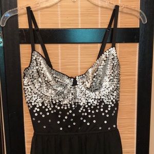 Topshop Black Midi Dress with Silver Sequin Bodice